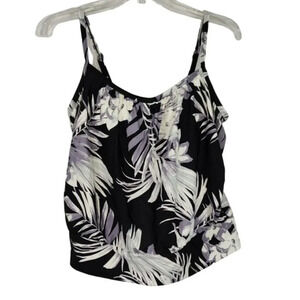 Kona Sol Tankini Swim Top Women Size M Black Cream Padded Built-in Bra NEW